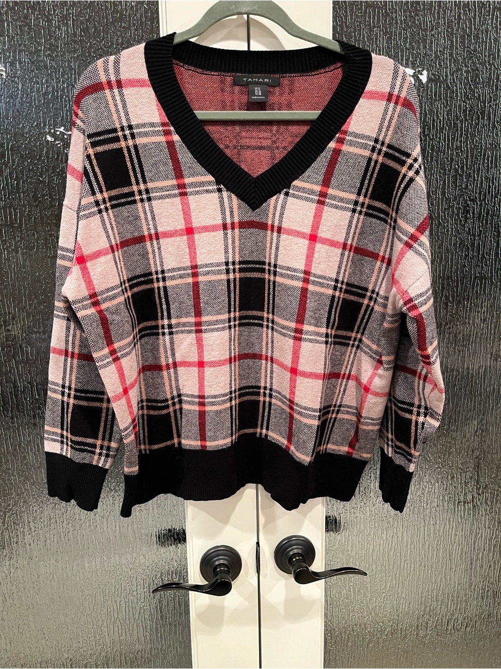 Tahari Plaid V-Neck Sweater